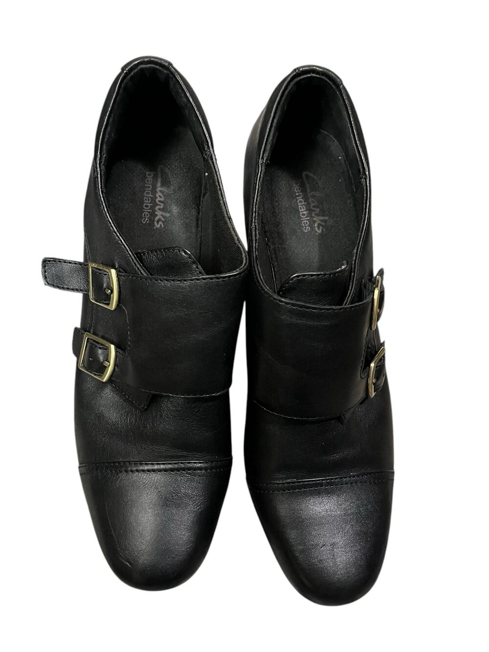 Clarks Bendables Womens Black Leather Heel Ankle Booties Size 9.5 Style 62597